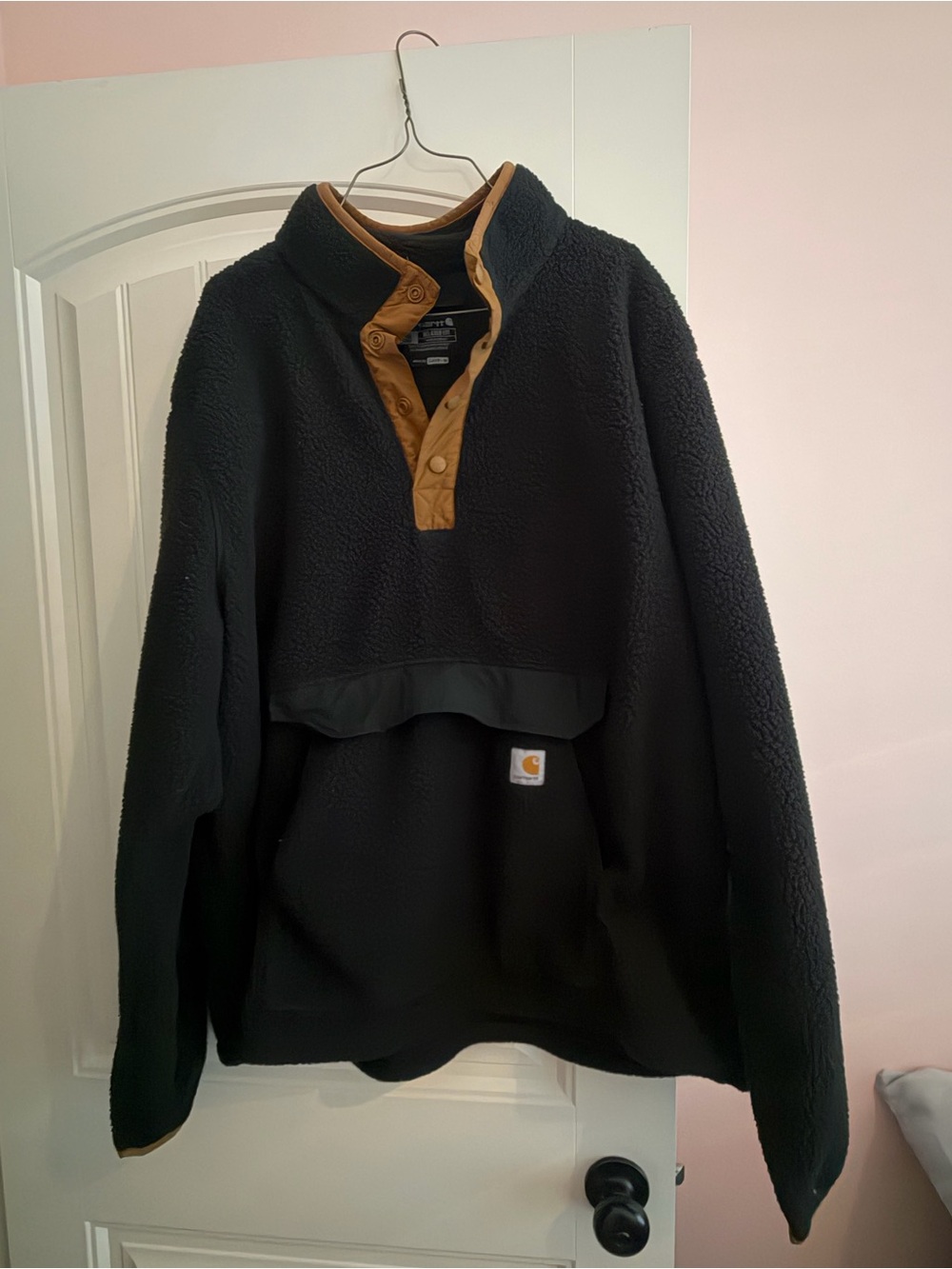Carhartt Women’s  Black Sherpa Snap-Placket Pullover with Tan Trim